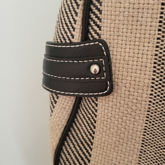 Etienne Aigner Linen Blend Small Shoulder Bag Striped Black Beige - Picture 5 of 14